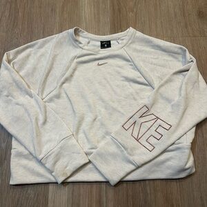 Nike Dri-Fit Women’s Cropped Sweatshirt Med | Cream Crewneck with Glitter Logo
